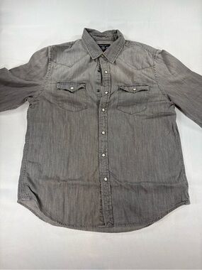 American Eagle Men’s L Gray Western Pearl Snap Shirt Vintage Fit